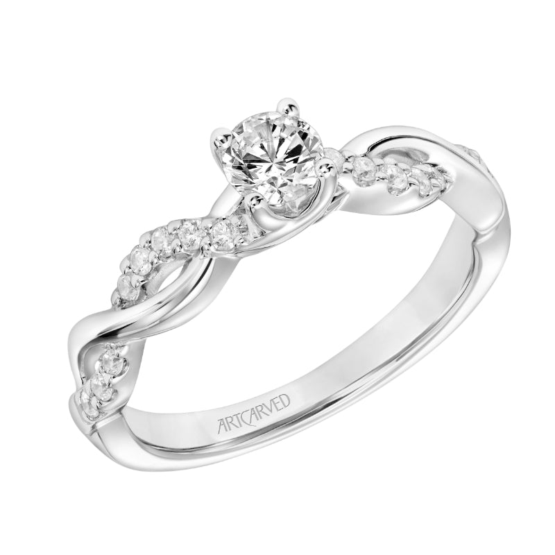 Artcarved Bridal Semi-Mounted with Side Stones Contemporary One Love Engagement Ring Gabriella 18K White Gold