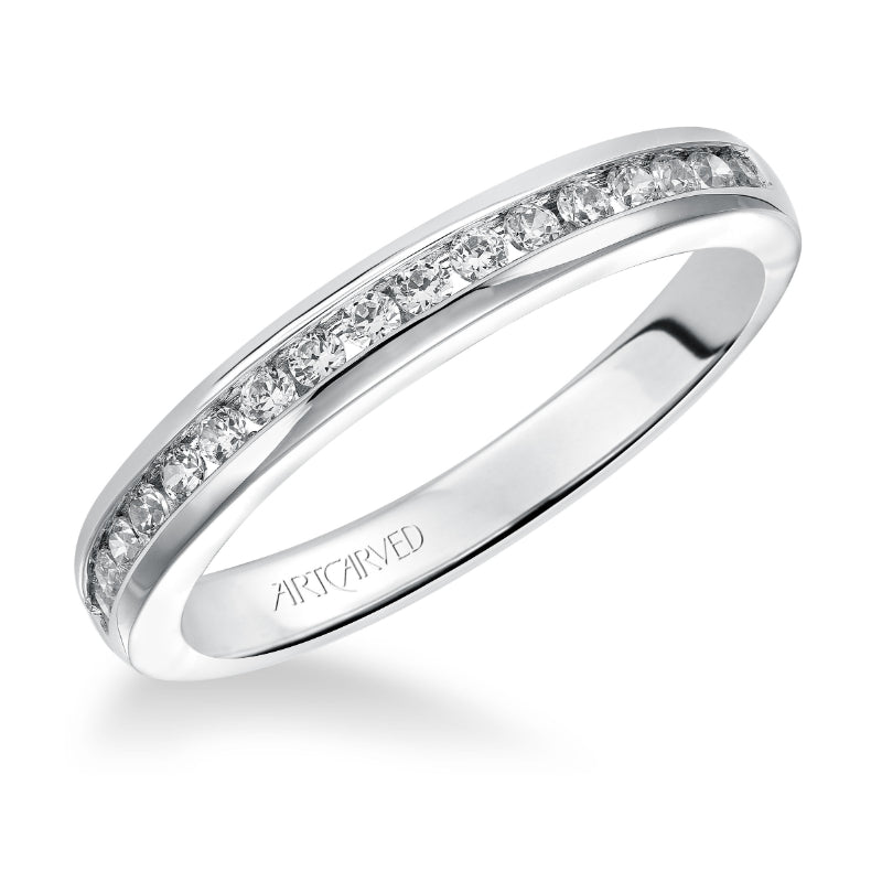 Artcarved Bridal Mounted with Side Stones Classic Diamond Wedding Band Michaela 14K White Gold