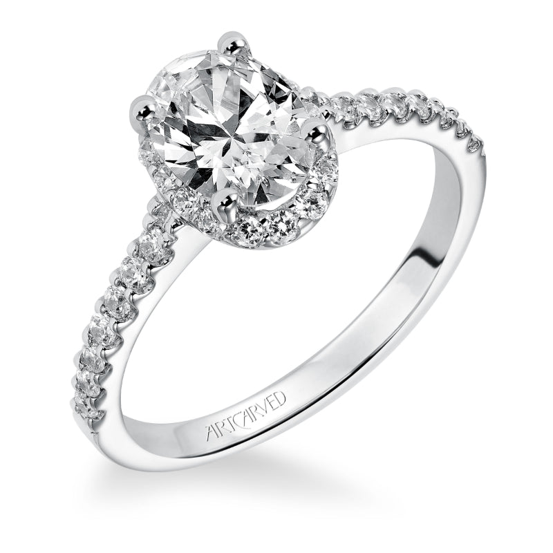 Artcarved Bridal Semi-Mounted with Side Stones Classic Halo Engagement Ring Kate 14K White Gold