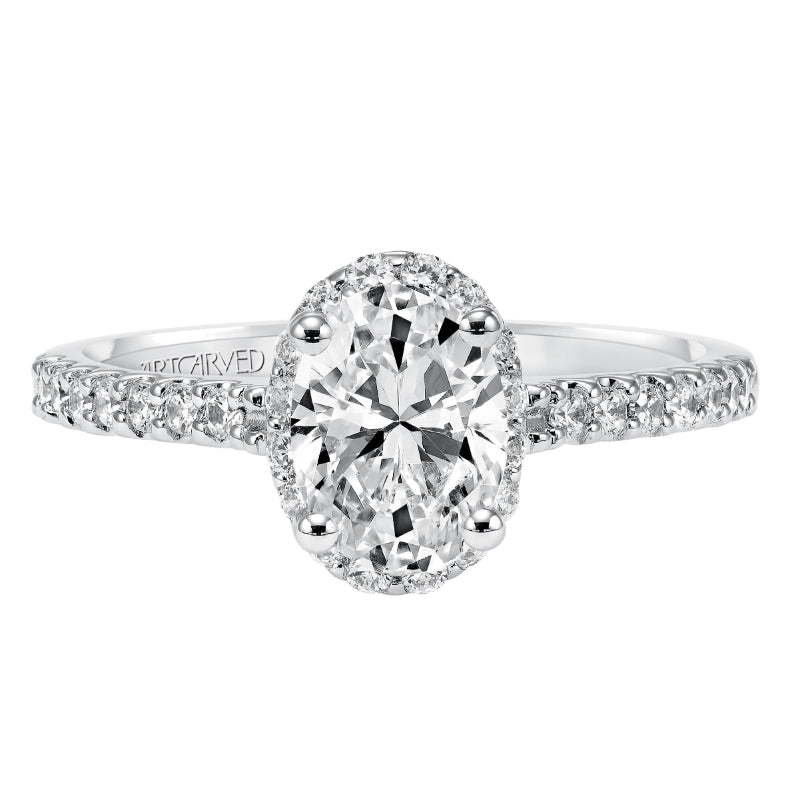 Artcarved Bridal Semi-Mounted with Side Stones Classic Halo Engagement Ring Kate 14K White Gold