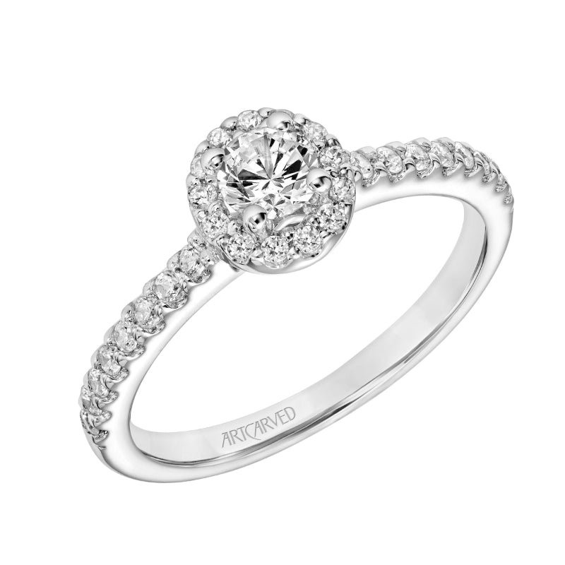 Artcarved Bridal Mounted Mined Live Center Classic One Love Halo Engagement Ring Layla 18K White Gold