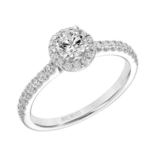 Artcarved Bridal Semi-Mounted with Side Stones Classic One Love Halo Engagement Ring Layla 14K White Gold