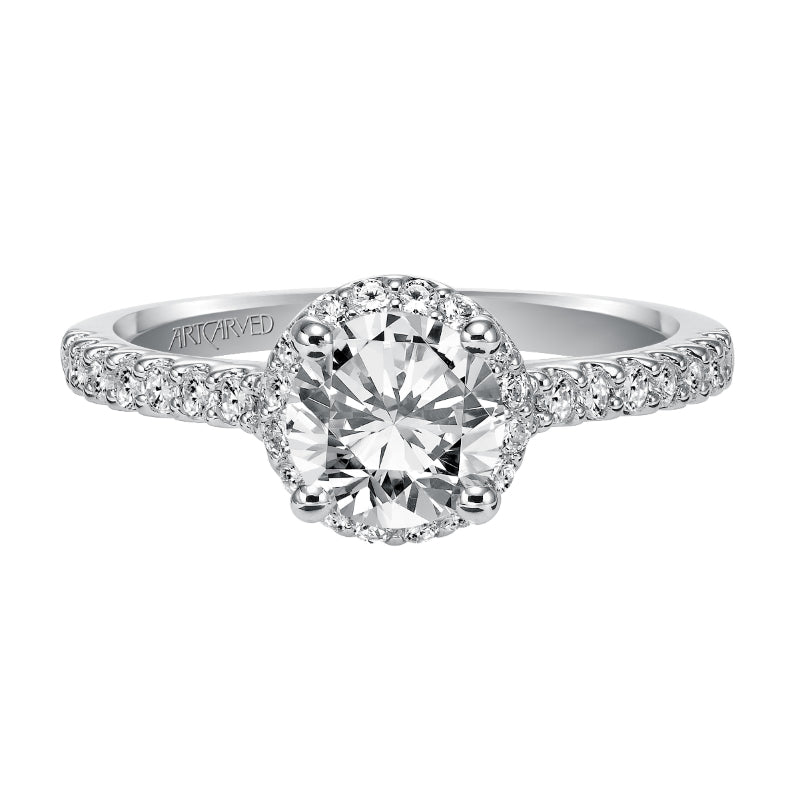 Artcarved Bridal Semi-Mounted with Side Stones Classic Halo Engagement Ring Layla 14K White Gold