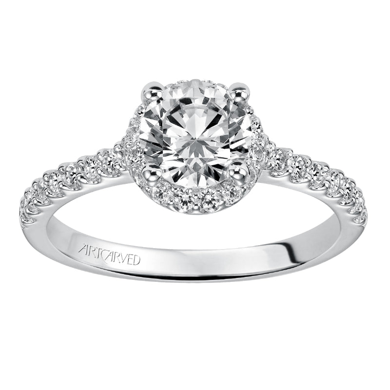 Artcarved Bridal Semi-Mounted with Side Stones Classic Halo Engagement Ring Layla 14K White Gold