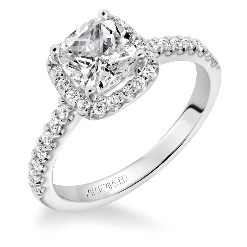 Artcarved Bridal Semi-Mounted with Side Stones Classic Halo Engagement Ring Layla 14K White Gold