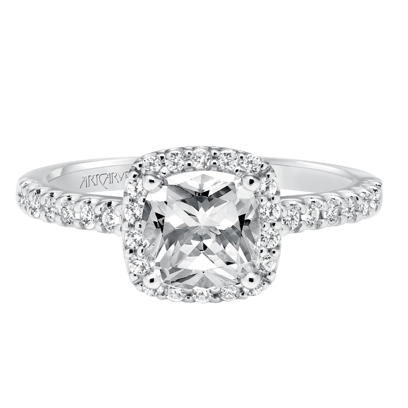 Artcarved Bridal Mounted with CZ Center Classic Halo Engagement Ring Layla 14K White Gold