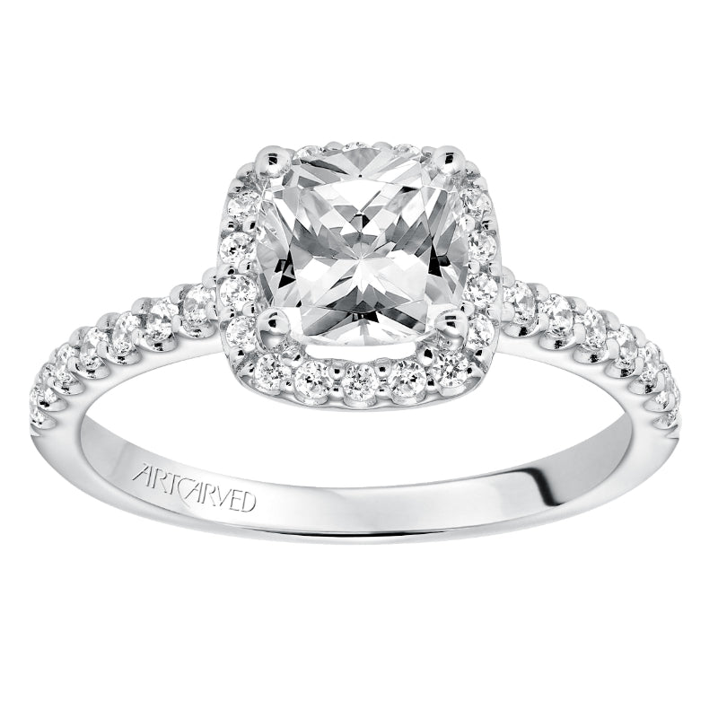 Artcarved Bridal Semi-Mounted with Side Stones Classic Halo Engagement Ring Layla 14K White Gold