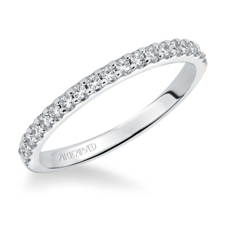 Artcarved Bridal Mounted with Side Stones Classic Halo Diamond Wedding Band Layla 14K White Gold