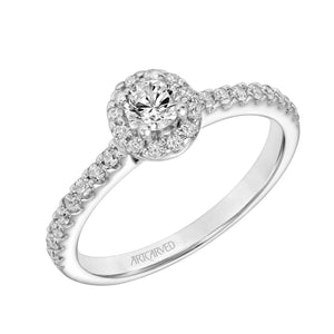 Artcarved Bridal Mounted Mined Live Center Classic One Love Halo Engagement Ring Layla 14K White Gold