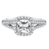 Artcarved Bridal Semi-Mounted with Side Stones Classic Halo Engagement Ring Ariel 14K White Gold