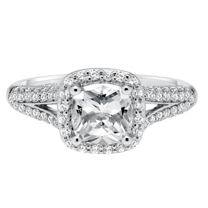 Artcarved Bridal Semi-Mounted with Side Stones Classic Halo Engagement Ring Ariel 14K White Gold