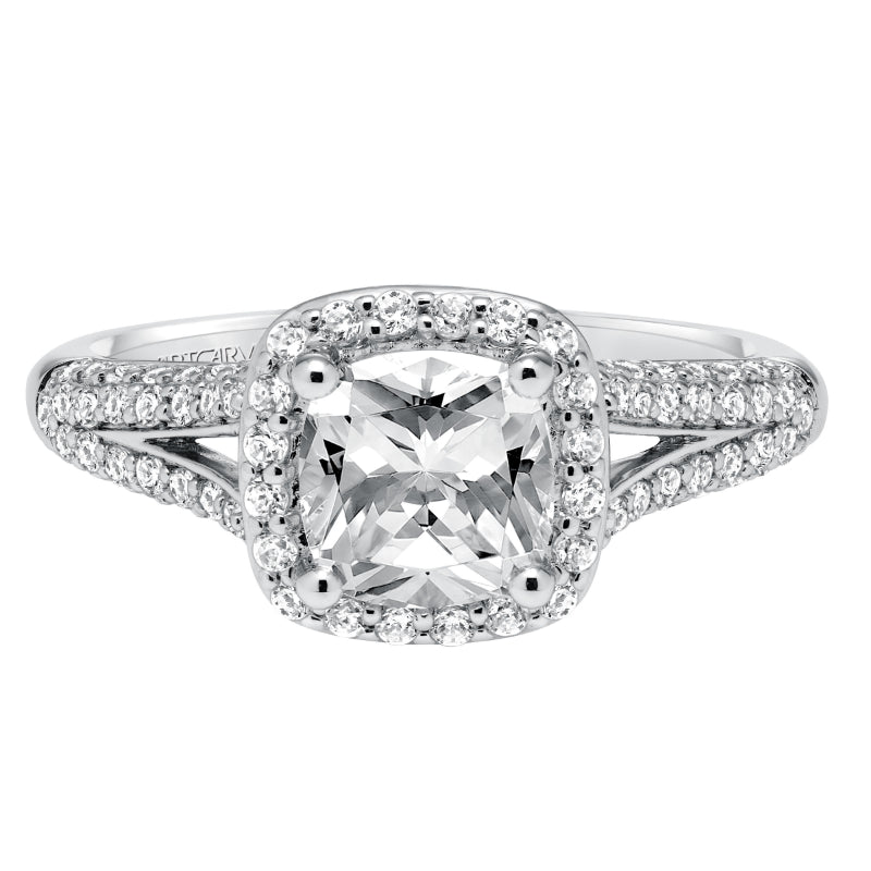 Artcarved Bridal Mounted with CZ Center Classic Halo Engagement Ring Ariel 14K White Gold