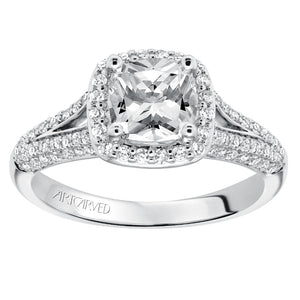 Artcarved Bridal Mounted with CZ Center Classic Halo Engagement Ring Ariel 14K White Gold