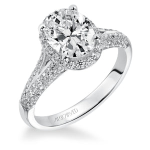 Artcarved Bridal Semi-Mounted with Side Stones Classic Halo Engagement Ring Ariel 14K White Gold