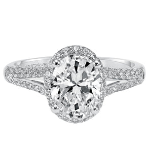 Artcarved Bridal Semi-Mounted with Side Stones Classic Halo Engagement Ring Ariel 14K White Gold