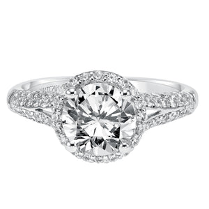 Artcarved Bridal Semi-Mounted with Side Stones Classic Halo Engagement Ring Reese 14K White Gold