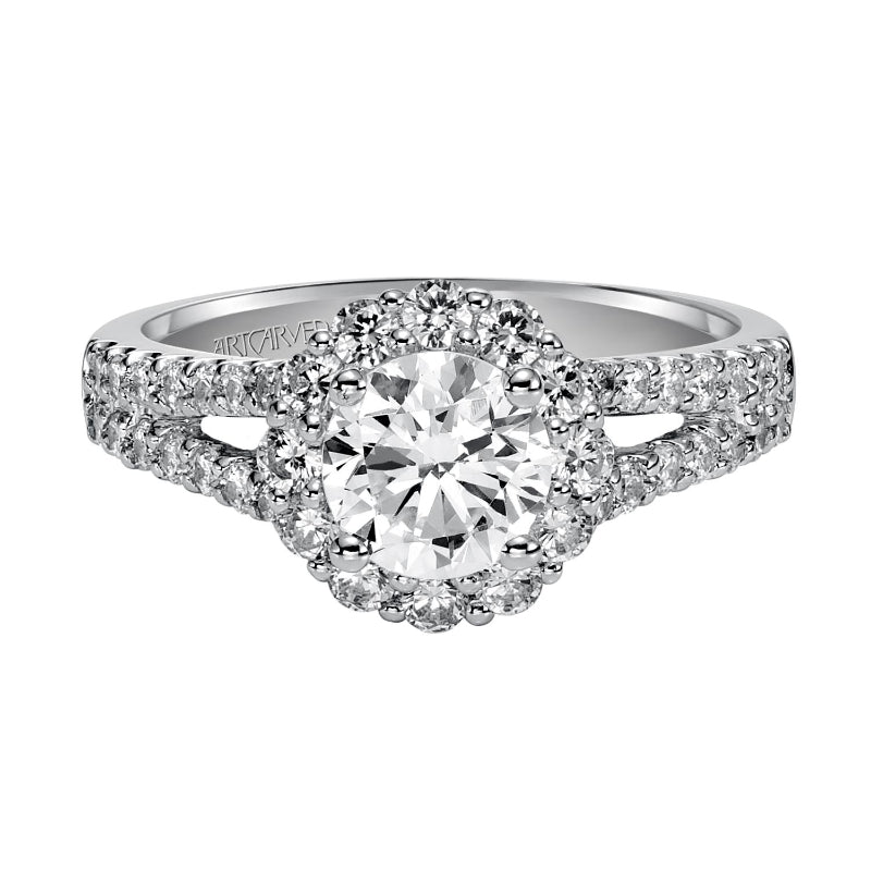 Artcarved Bridal Semi-Mounted with Side Stones Classic Halo Engagement Ring Megan 14K White Gold