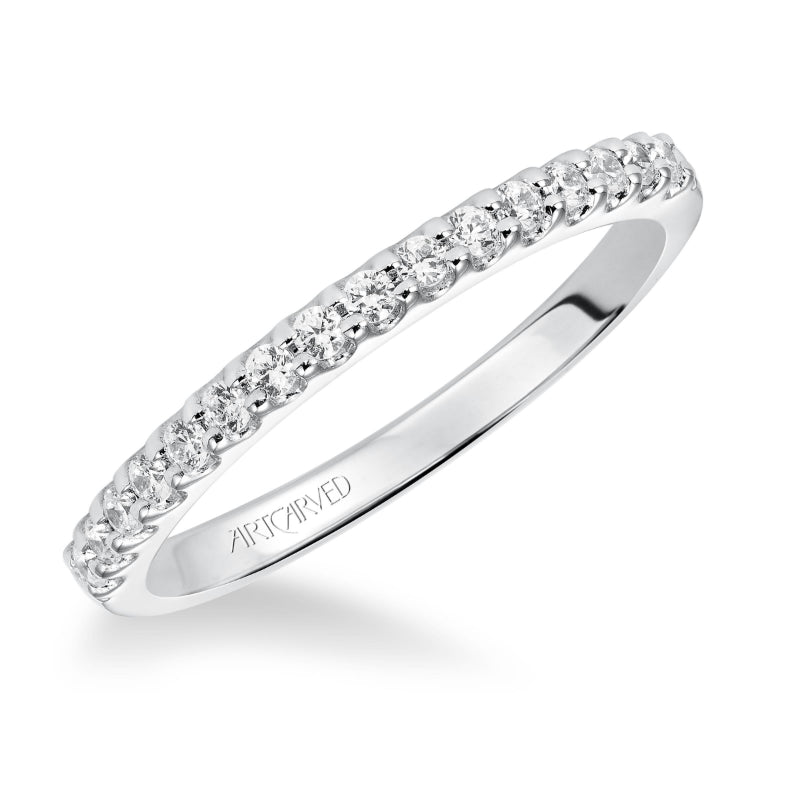 Artcarved Bridal Mounted with Side Stones Classic Halo Diamond Wedding Band Megan 14K White Gold