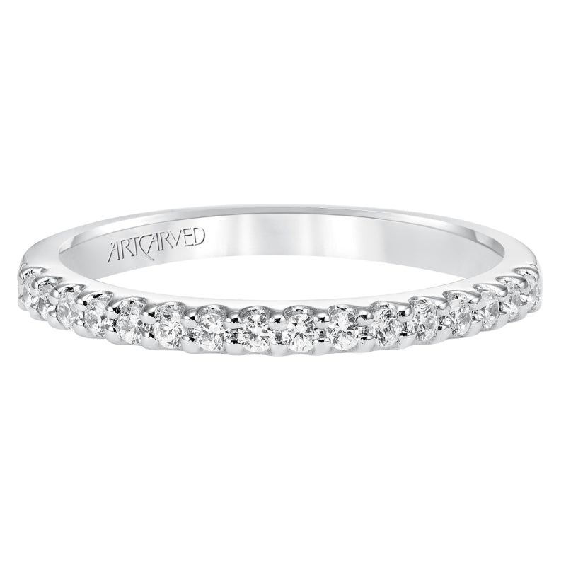 Artcarved Bridal Mounted with Side Stones Classic Halo Diamond Wedding Band Megan 14K White Gold