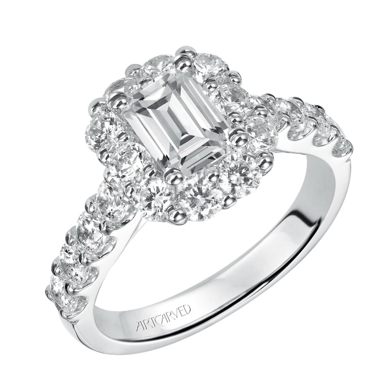 Artcarved Bridal Mounted with CZ Center Classic Halo Engagement Ring Wynona 14K White Gold