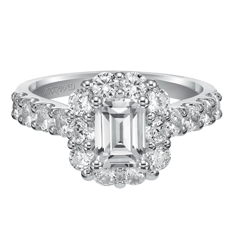 Artcarved Bridal Semi-Mounted with Side Stones Classic Halo Engagement Ring Wynona 14K White Gold