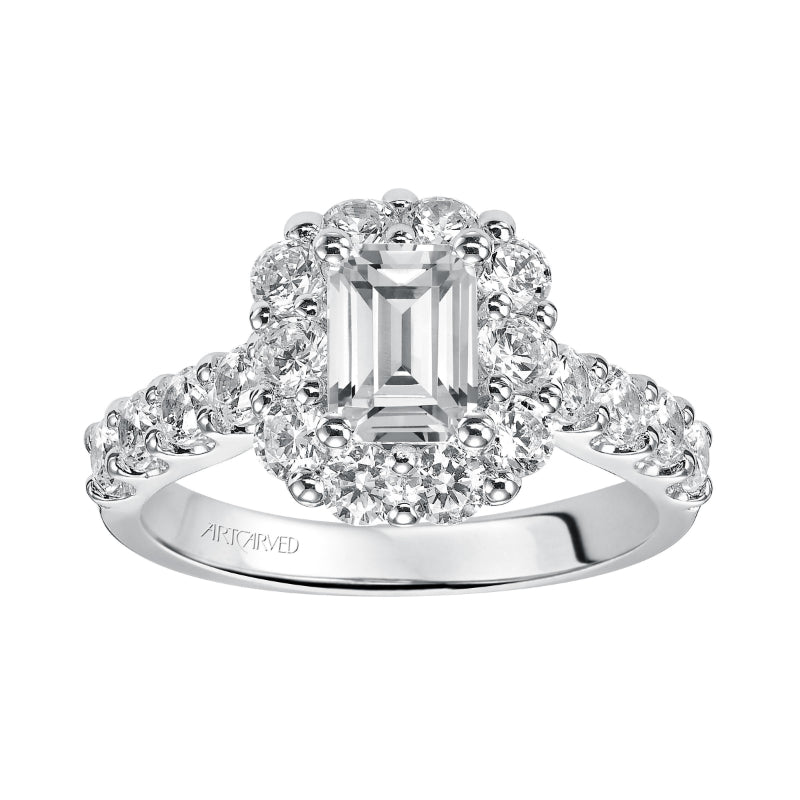 Artcarved Bridal Mounted with CZ Center Classic Halo Engagement Ring Wynona 14K White Gold