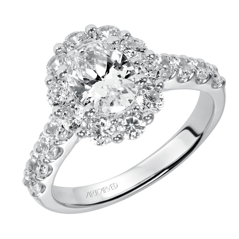 Artcarved Bridal Mounted with CZ Center Classic Halo Engagement Ring Wynona 14K White Gold