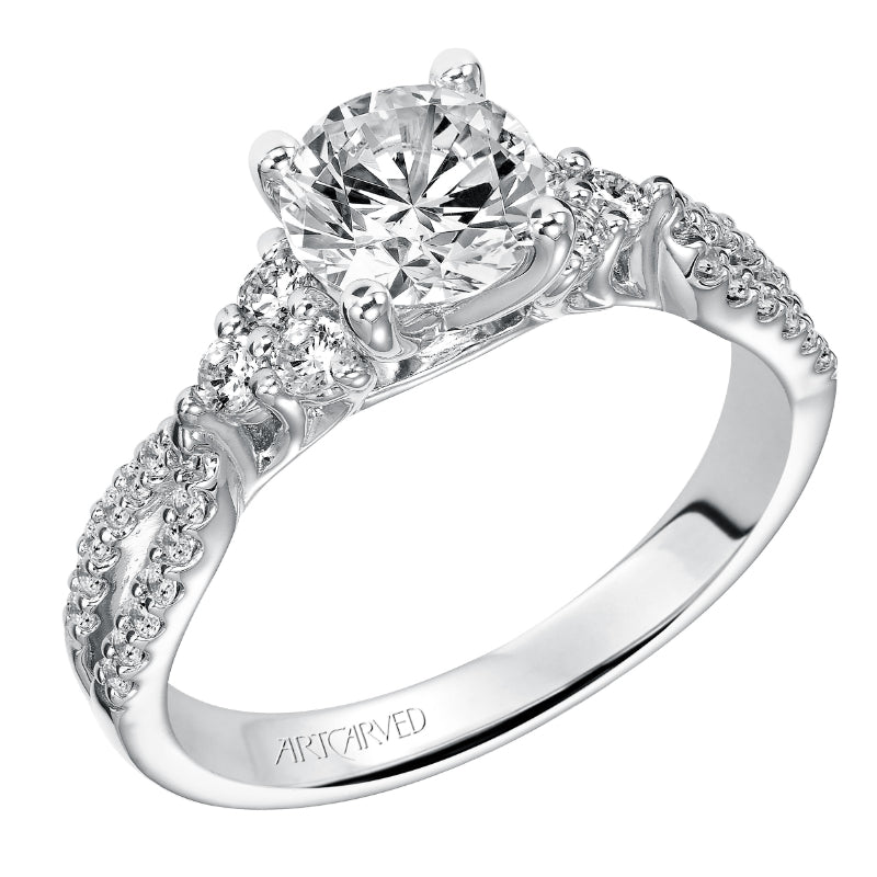 Artcarved Bridal Semi-Mounted with Side Stones Classic 7-Stone Engagement Ring Iris 14K White Gold