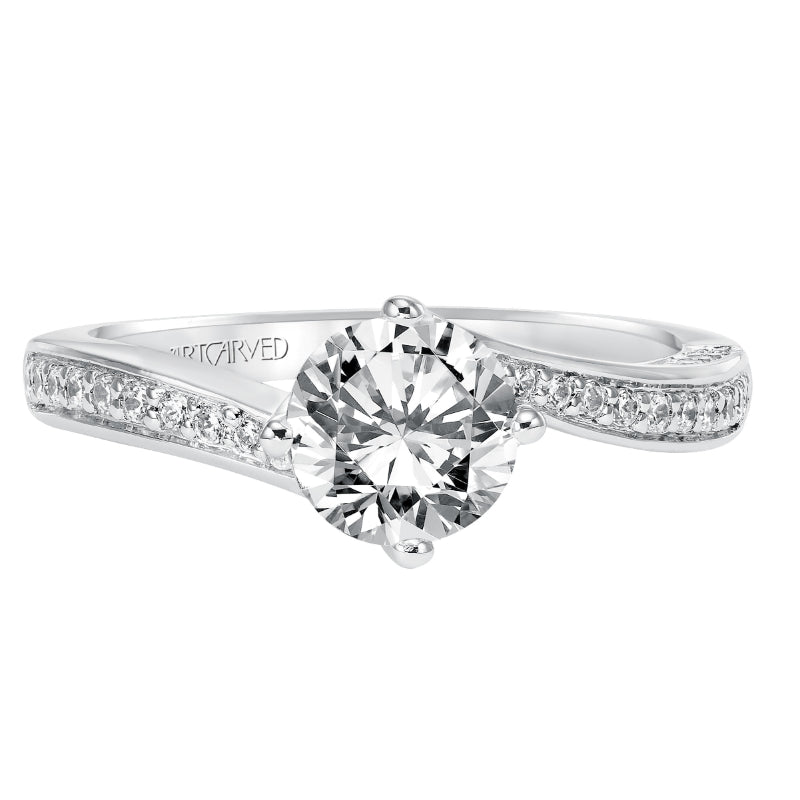 Artcarved Bridal Semi-Mounted with Side Stones Contemporary Engagement Ring Ellie 14K White Gold