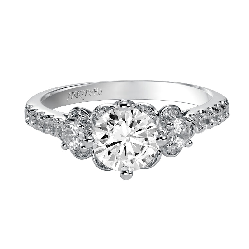 Artcarved Bridal Mounted with CZ Center Contemporary 3-Stone Engagement Ring Cindy 14K White Gold