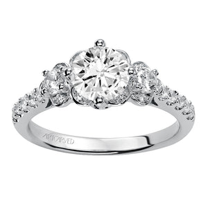 Artcarved Bridal Semi-Mounted with Side Stones Contemporary 3-Stone Engagement Ring Cindy 14K White Gold