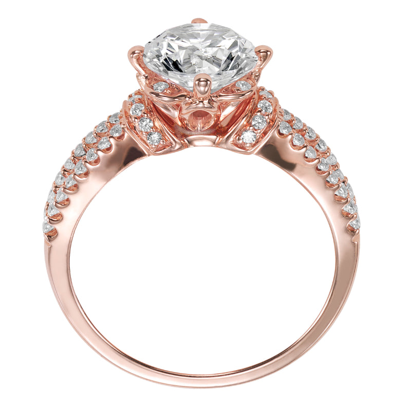 Artcarved Bridal Semi-Mounted with Side Stones Contemporary Floral Diamond Engagement Ring Phoebe 14K Rose Gold