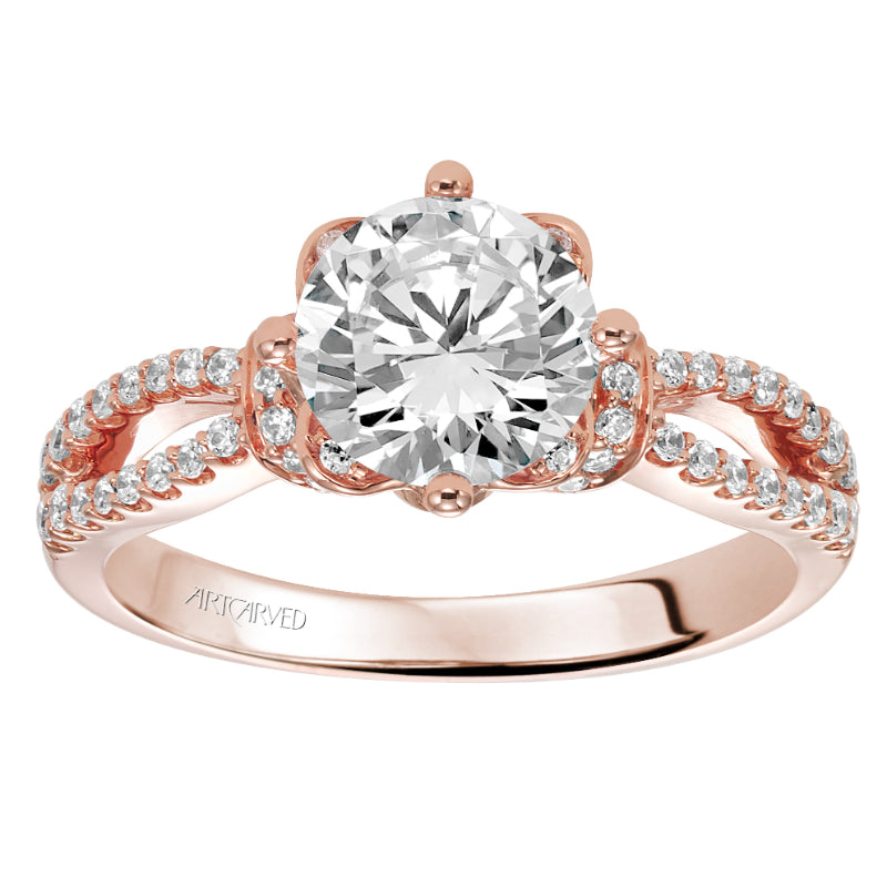 Artcarved Bridal Semi-Mounted with Side Stones Contemporary Floral Diamond Engagement Ring Phoebe 14K Rose Gold