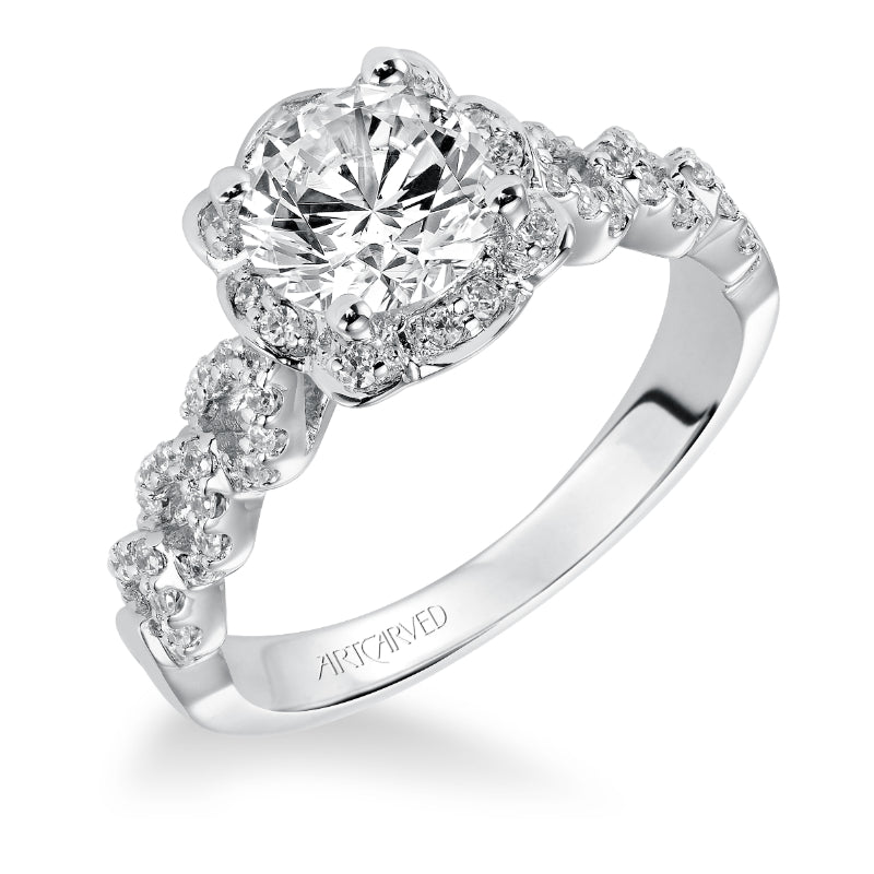 Artcarved Bridal Semi-Mounted with Side Stones Contemporary Halo Engagement Ring Noelle 14K White Gold