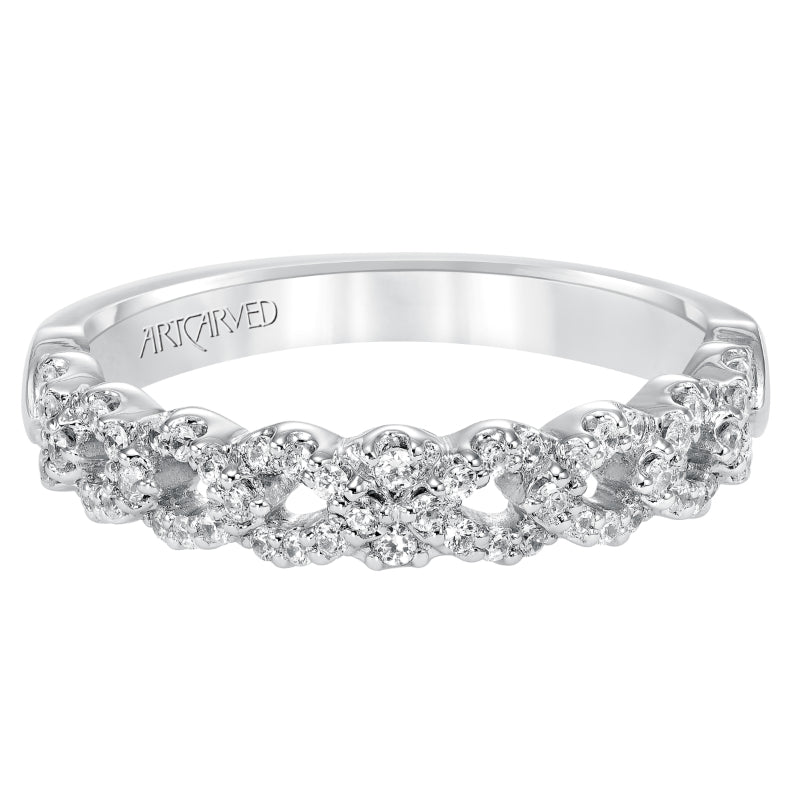 Artcarved Bridal Mounted with Side Stones Contemporary Diamond Wedding Band Noelle 14K White Gold