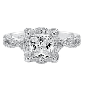 Artcarved Bridal Semi-Mounted with Side Stones Contemporary Floral Diamond Engagement Ring Leslie 14K White Gold