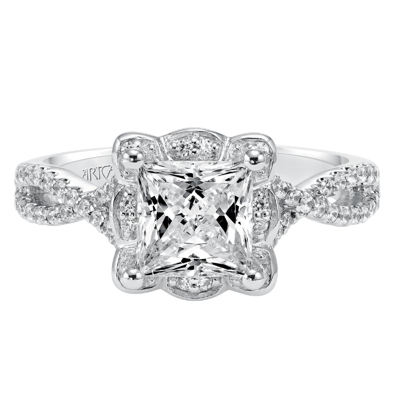 Artcarved Bridal Mounted with CZ Center Contemporary Floral Diamond Engagement Ring Leslie 14K White Gold