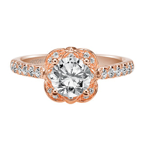 Artcarved Bridal Semi-Mounted with Side Stones Contemporary Floral Halo Engagement Ring Skyler 14K Rose Gold