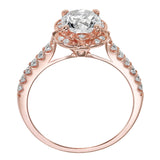 Artcarved Bridal Semi-Mounted with Side Stones Contemporary Floral Halo Engagement Ring Skyler 14K Rose Gold