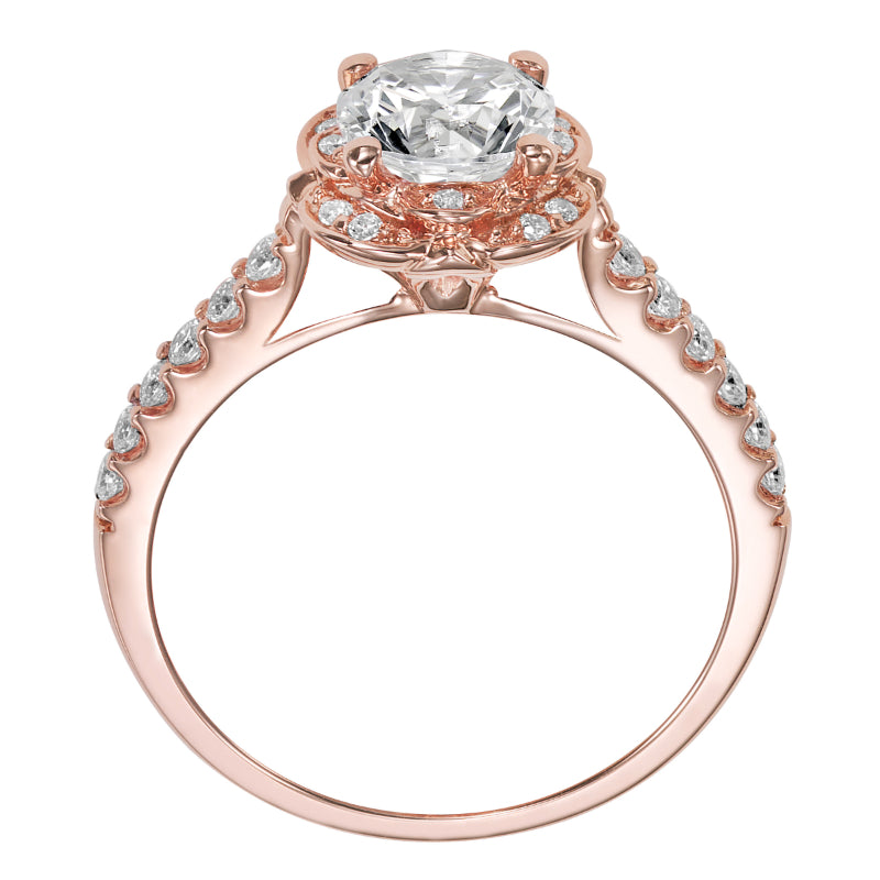 Artcarved Bridal Semi-Mounted with Side Stones Contemporary Floral Halo Engagement Ring Skyler 14K Rose Gold