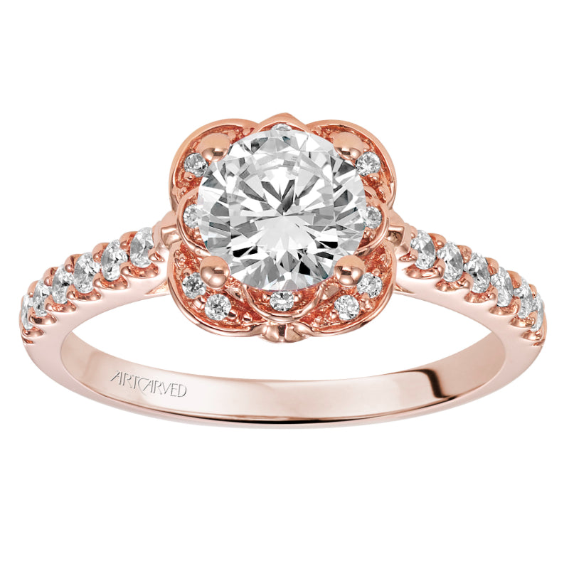 Artcarved Bridal Semi-Mounted with Side Stones Contemporary Floral Halo Engagement Ring Skyler 14K Rose Gold