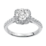 Artcarved Bridal Semi-Mounted with Side Stones Contemporary Floral Halo Engagement Ring Skyler 14K White Gold