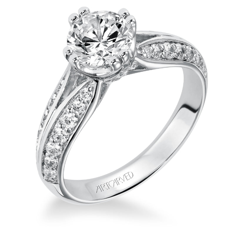 Artcarved Bridal Semi-Mounted with Side Stones Contemporary Engagement Ring Lexi 14K White Gold