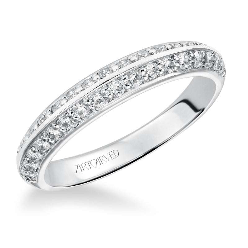 Artcarved Bridal Mounted with Side Stones Contemporary Diamond Wedding Band Lexi 14K White Gold