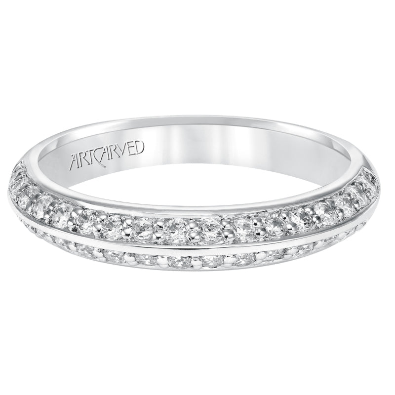 Artcarved Bridal Mounted with Side Stones Contemporary Diamond Wedding Band Lexi 14K White Gold