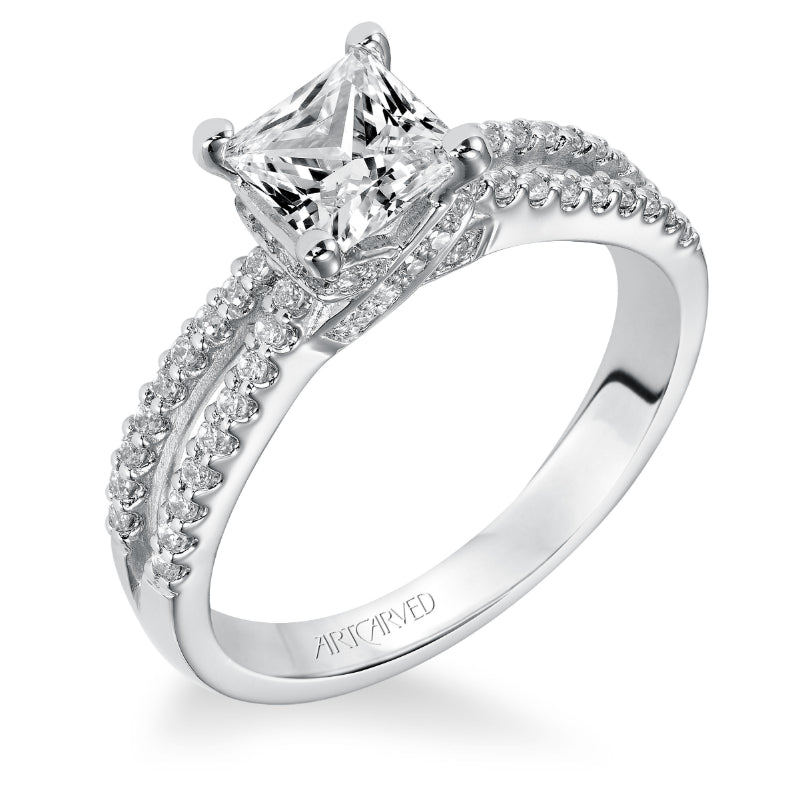 Artcarved Bridal Semi-Mounted with Side Stones Contemporary Engagement Ring Melanie 14K White Gold