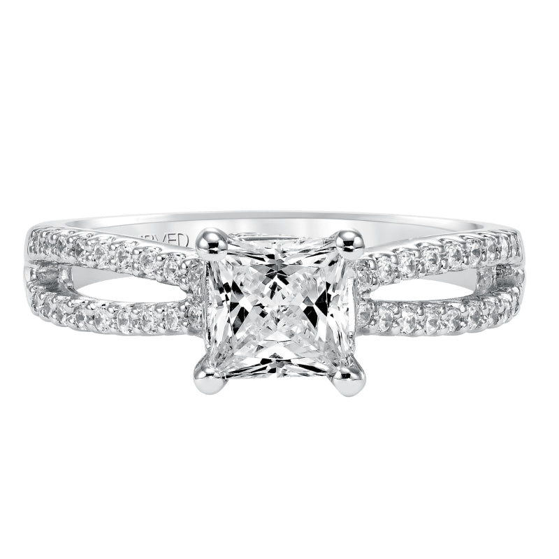 Artcarved Bridal Semi-Mounted with Side Stones Contemporary Engagement Ring Melanie 14K White Gold