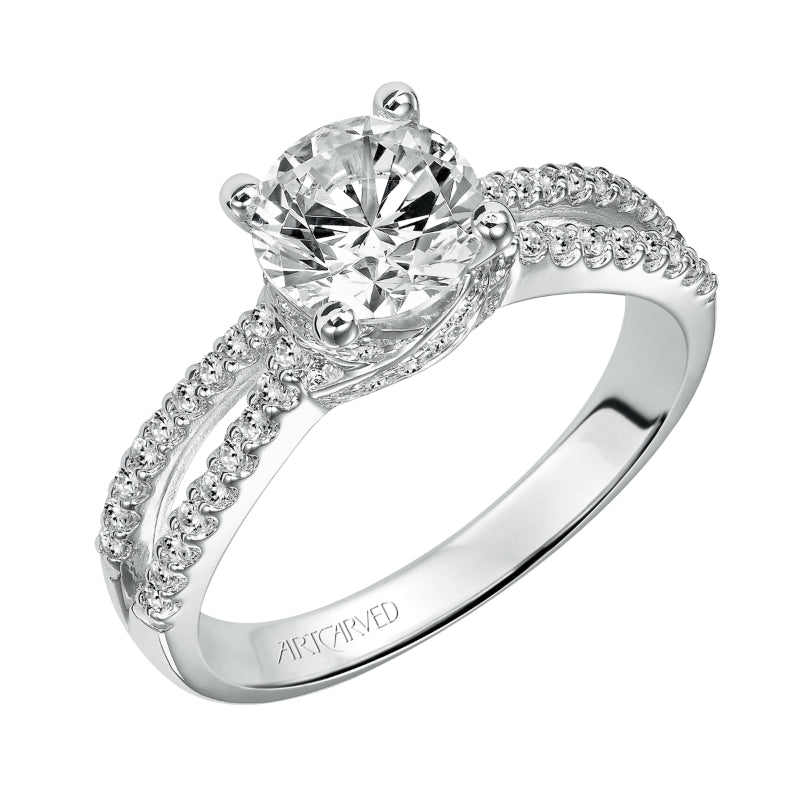 Artcarved Bridal Semi-Mounted with Side Stones Contemporary Engagement Ring Melanie 14K White Gold