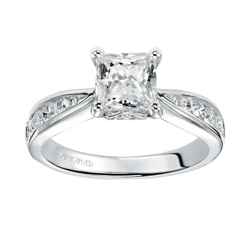 Artcarved Bridal Semi-Mounted with Side Stones Classic Engagement Ring Blythe 14K White Gold