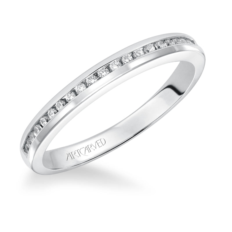 Artcarved Bridal Mounted with Side Stones Classic Diamond Wedding Band Blythe 14K White Gold